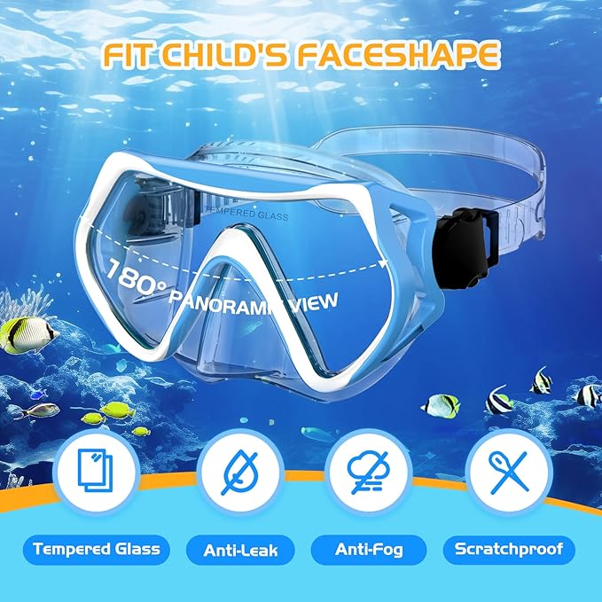 Snorkeling Gear, Dry Snorkel Set180° Panoramic Wide View,Anti-Fog Scuba Diving Mask, Professional Snorkeling Gear for Free Breathing, Swimming, Diving