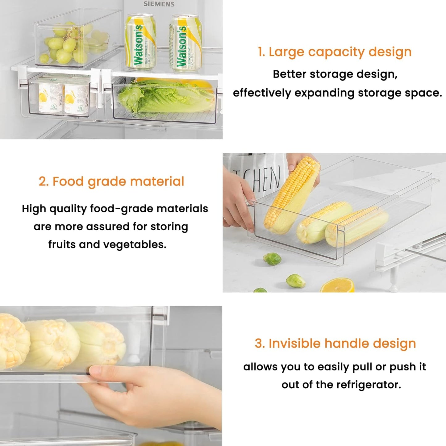 vacane Large Refrigerator Drawer with Removable 28 Grid Egg Tray, Clear Egg Drawer for Fridge Organizer Bins, Fridge Storage Container Under Shelf Holder for Fruit,Vegetable,Meat,Cheese