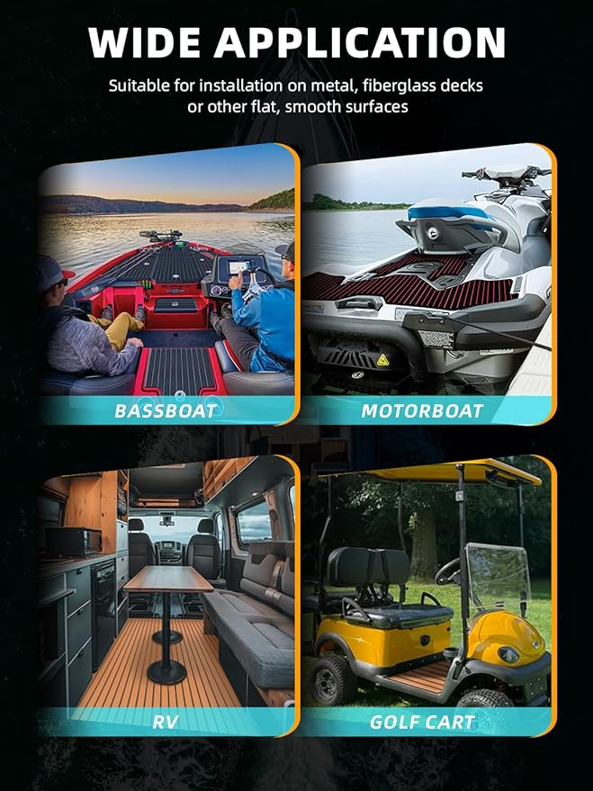 FOCEAN Boat Flooring EVA Foam Boat Decking Faux Teak Marine Flooring Boat Mat Boat Carpet Sheet for Motorboat RV Yacht Kayak Surfboard, 94.5"x 47.2"/35.4"/23.6"/15.7"