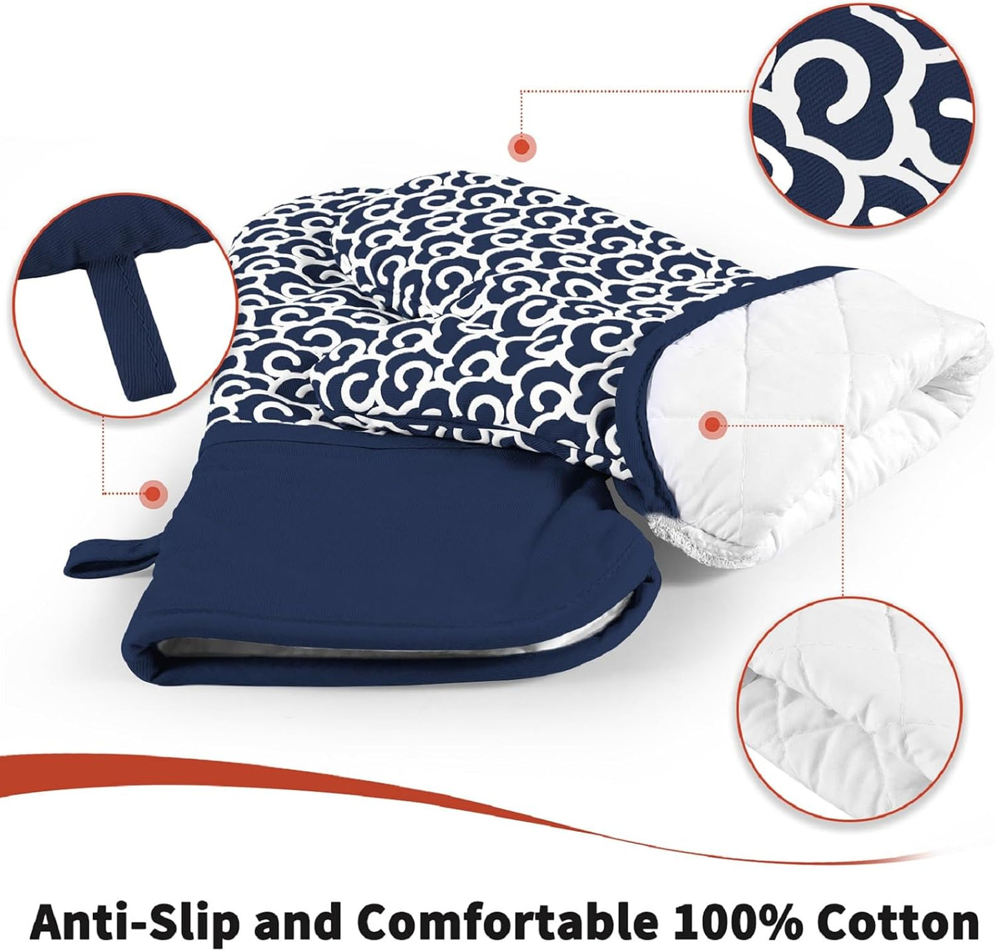 Extra Long Oven Mitts,High Heat Resistant 500 Degree Oven Gloves with Soft Cotton Lining and Non-Slip Silicone, Perfect for BBQ,Baking,Cooking and Grilling- 1 Pair (Blue)