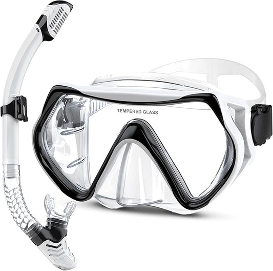Snorkeling Gear, Dry Snorkel Set180° Panoramic Wide View,Anti-Fog Scuba Diving Mask, Professional Snorkeling Gear for Free Breathing, Swimming, Diving