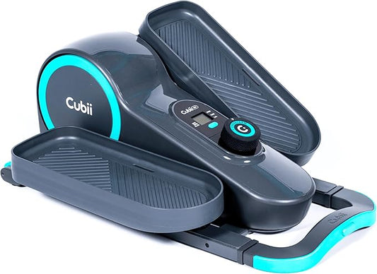 Cubii GO Aqua - Compact Whisper Quiet Under Desk Elliptical with LCD Monitor, Adjustable Resistance, Portable Design with Telescopic Handle & Wheels