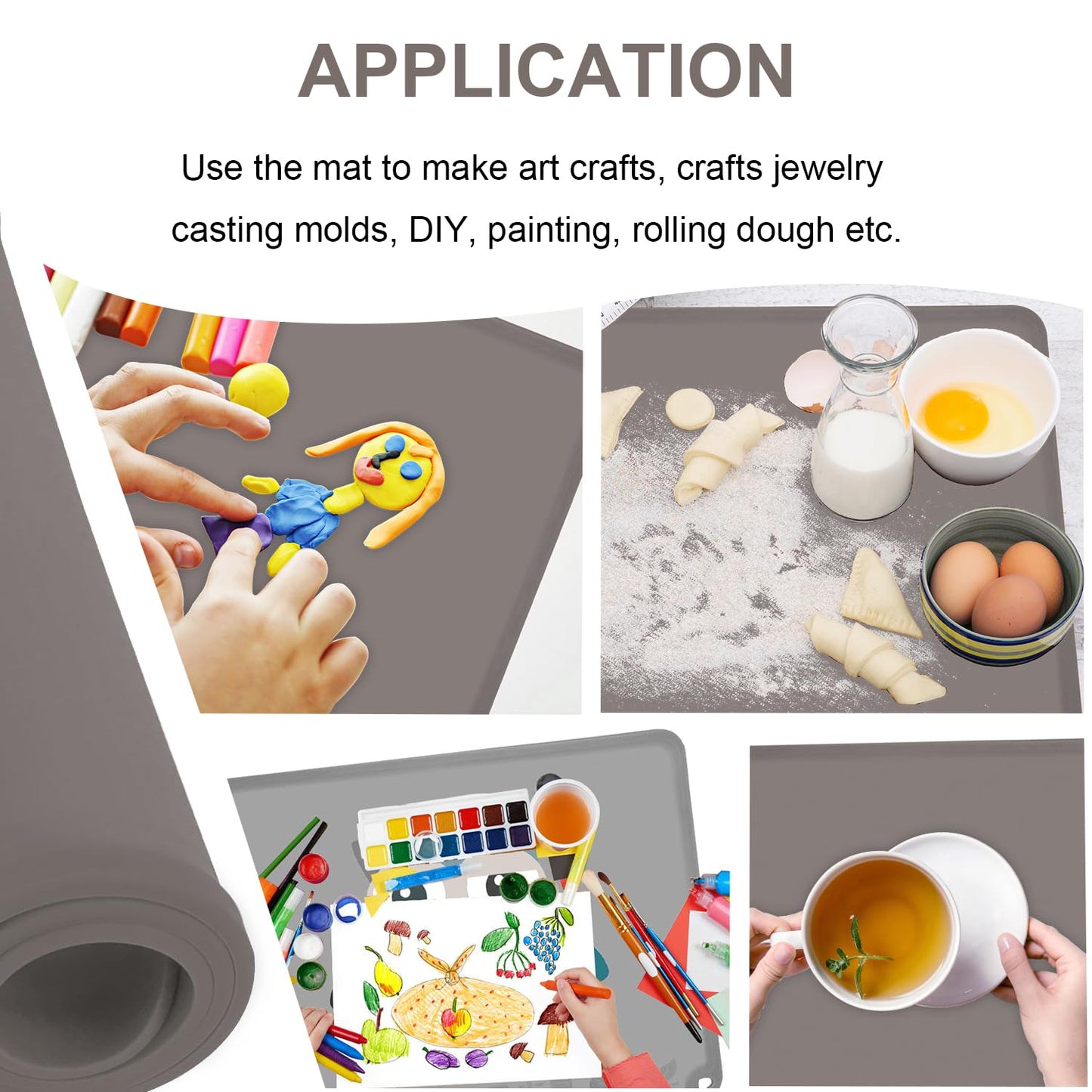 Silicone Placemat for Toddles Kids Non-Slip Reusable Portable Baby Placemats for Restaurant Stain-Proof Children Food Mats Eating Table Mat 2 Pack (Charcoal)