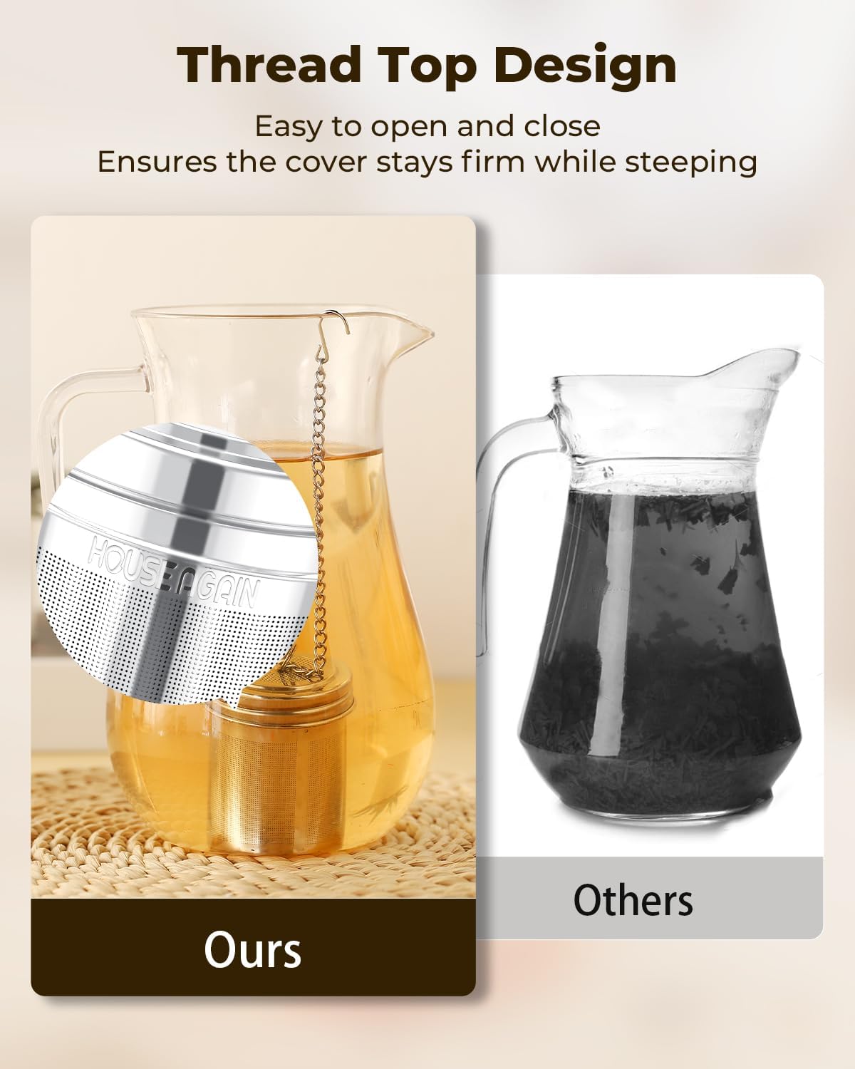 House Again 2 Pack Tea Strainers for Loose Tea, Extra Fine Mesh Tea Infusers, 304 Stainless Steel with Extended Chain Hook, Loose Leaf Tea Steeper, Tea Filter for Brew Tea Spices & Seasoning