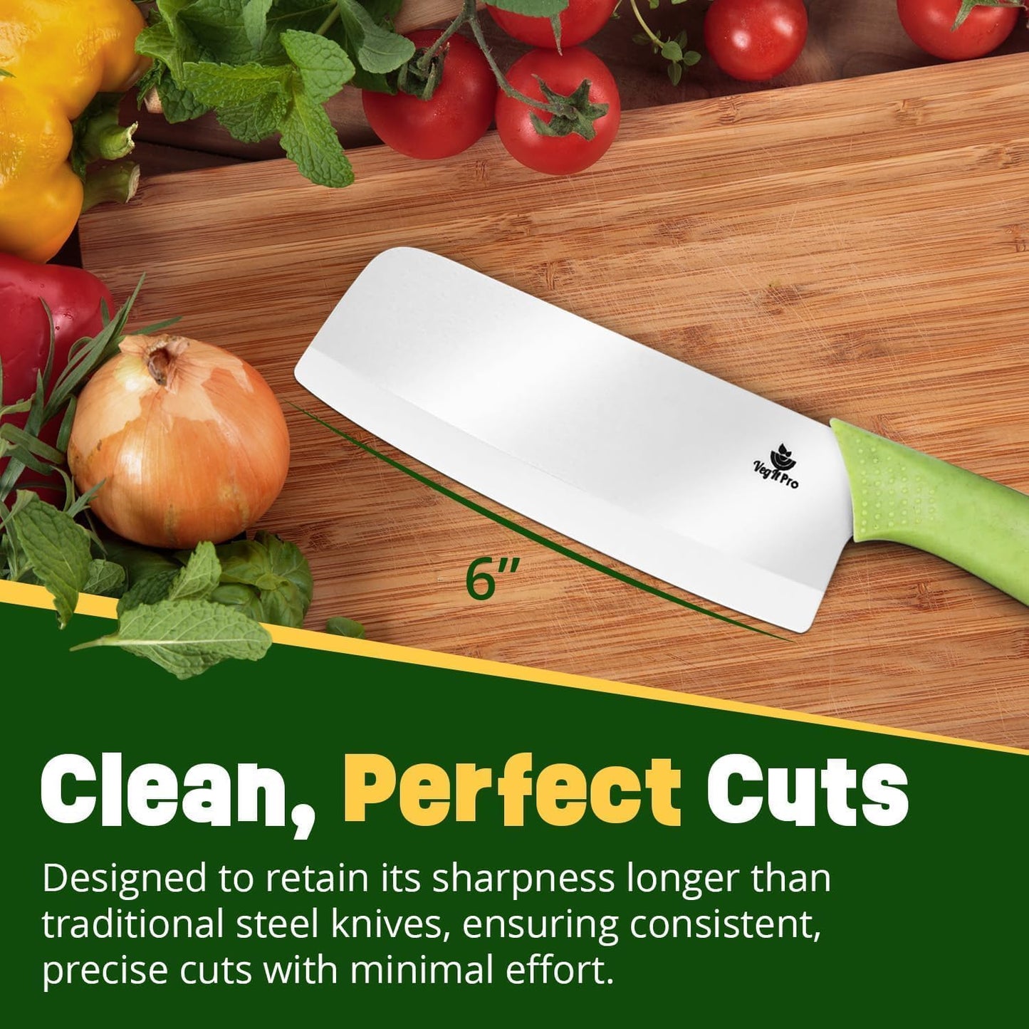 Durable Ceramic Knife for Chopping Vegetables & Fruits, 6” Non-Reactive and Professional Ceramic Chef Knife for Clean Cutting, Sharp Santoku Blade with Ergonomic Handle, Gift-Ready Kitchen Knives