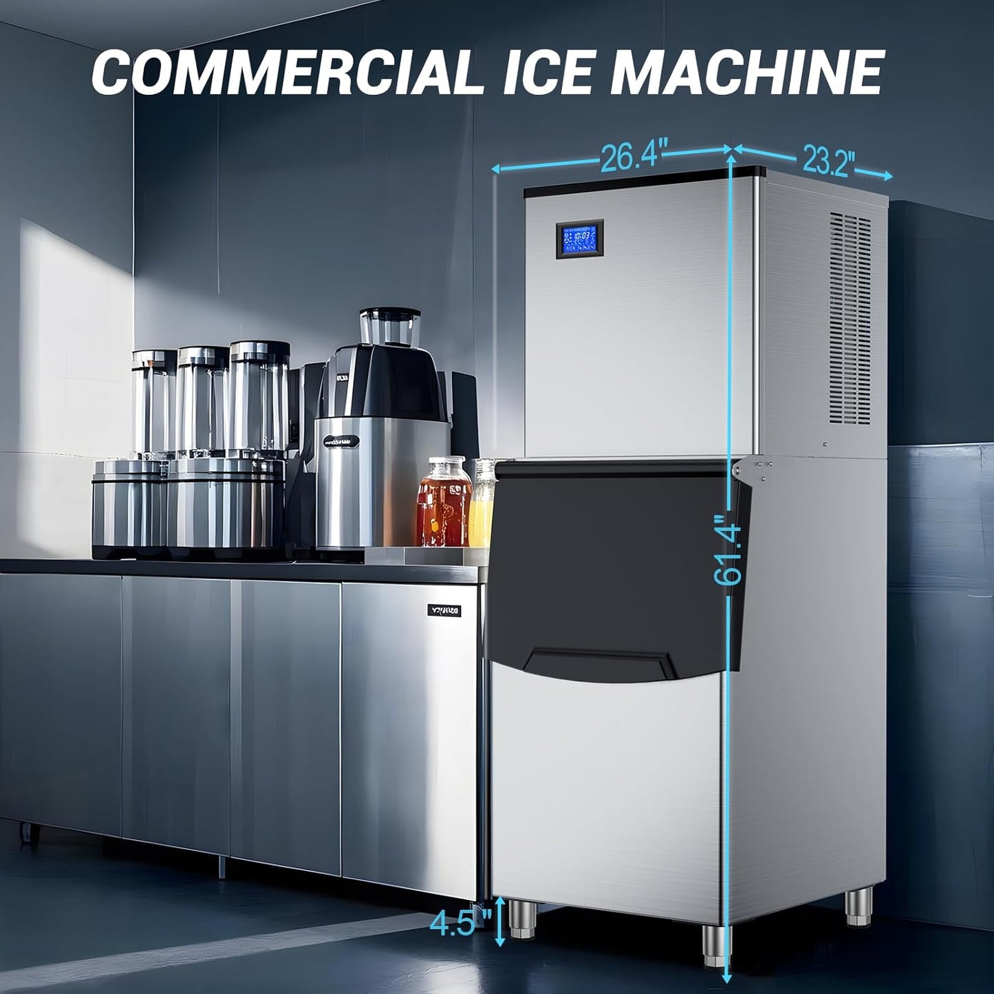 Ice Maker Commercial Ice Machine Large Capacity Stainless Steel 500 Lbs/24H Industrial Ice Machine, 350 Lbs Storage Commercial Ice Machines Free Standing, Cubes Ice Makers Commercial