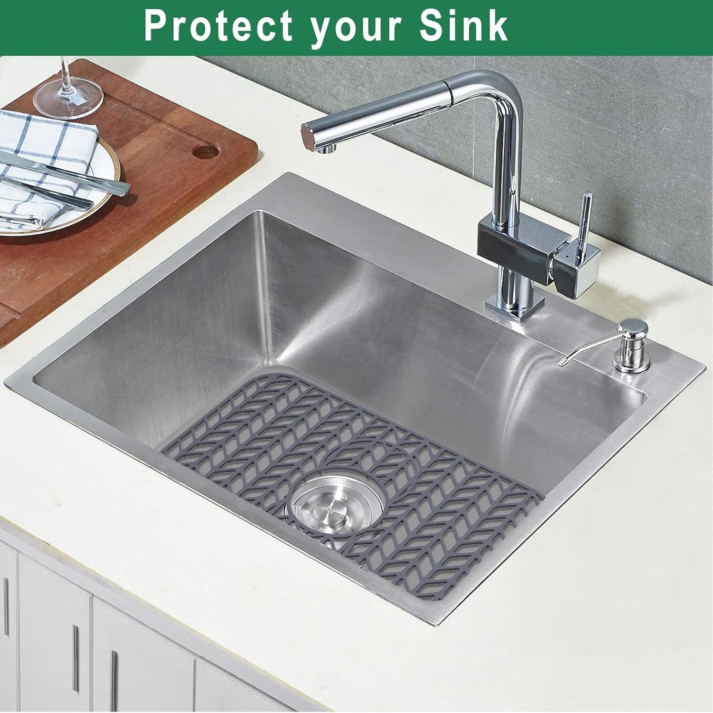 GUUKIN Sink Protectors for Kitchen Sink 19x13 & 24x12.5 & 13x11 & 26x14 & 28x14 & 29x15, Large Silicone Mats Grid for Bottom of Farmhouse Stainless Steel (19x12.5 with 3 Reserved Holes)