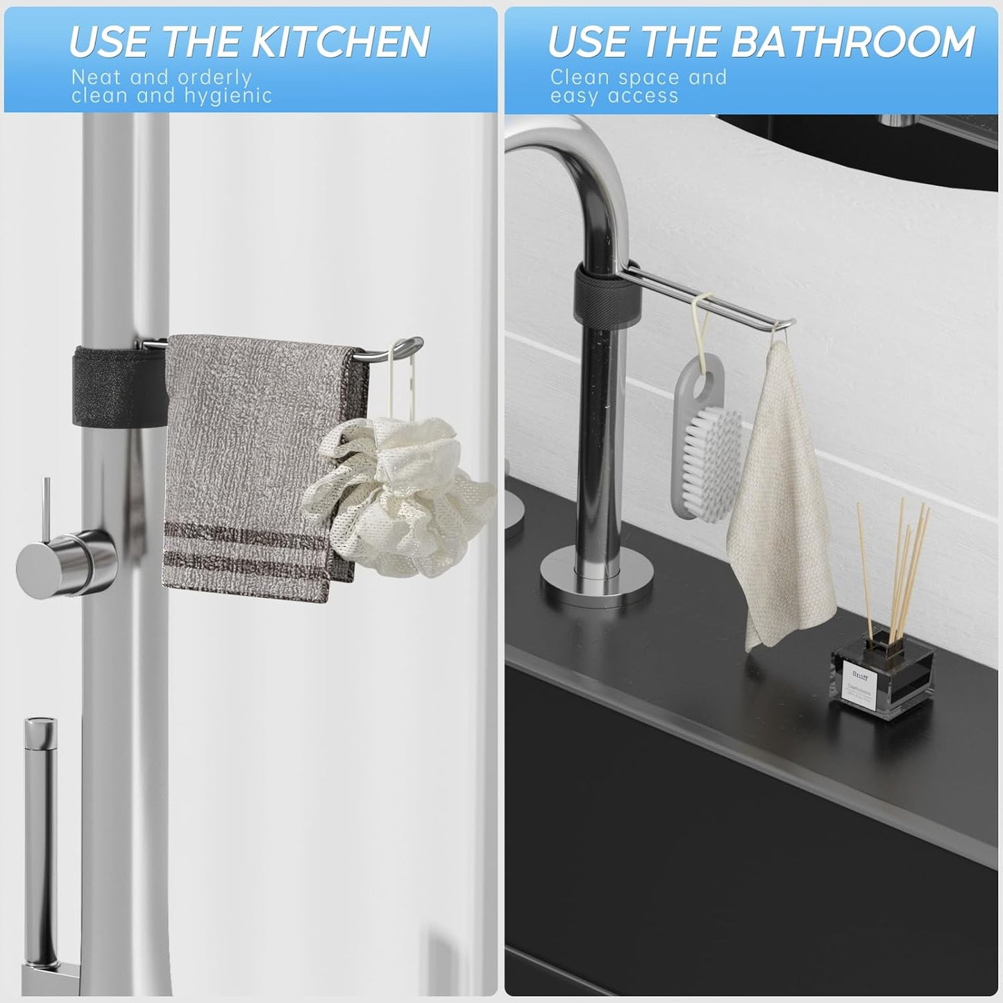 Stylish and Functional Dish Towel Holder - Keep Your Kitchen Rags and Dishcloths Neat and Within Reach with This Sink Dish Cloth Holder and Storage Rack! (2, Silvery)