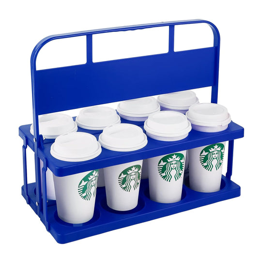Bodaon 8 Cup Drink Carrier with Handle, Plastic Cup Carriers for Drinks, Drink Holder for Car, GrubHub/Eats Doordash Accessories, Portable Foldable Reusable Mobile, Use for Food Delivery Bag, Blue