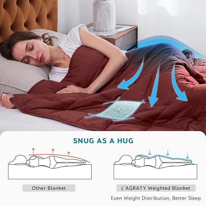 L'AGRATY Weighted Blanket - 48"x72" 15lbs Cooling Breathable Heavy Blanket Microfiber Material with Glass Beads for Adult All-Season Summer Fall Winter Soft Thick Comfort