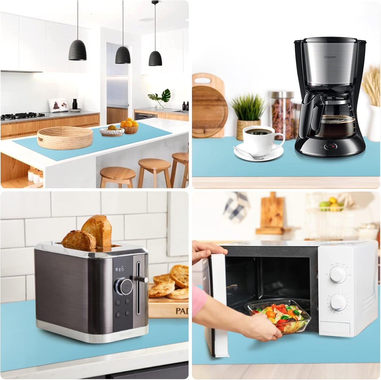 Large Silicone Heat Resistant Mat 78.7” x 15.7”, Nonslip Silicone Mats for Kitchen Counter, Countertop Protector, Nonstick Waterproof Craft Mat Table Placemat, Cyan