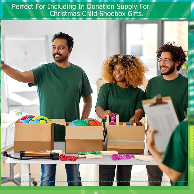 12 Sets Operation Christmas Deflated Soccer Ball Bulk with Pump Jump Rope, Bulk Soccer Balls 7.25 ft Adjustable Skipping Rope Outside Sport Balls