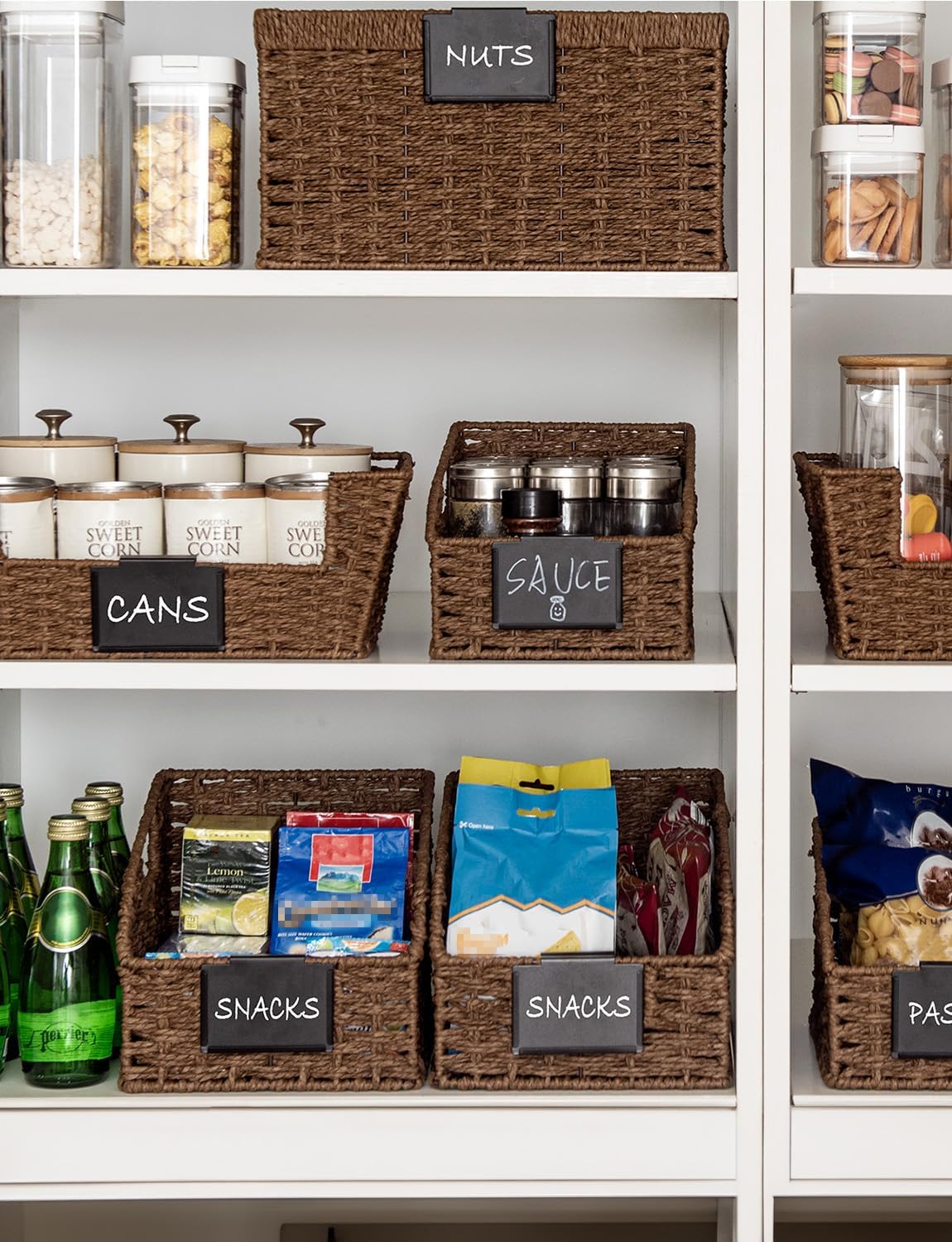 StorageWorks Wicker Baskets for Organizing, Pantry Organizers and Storage, Round Paper Rope Storage Basket for Pantry Shelves, Kitchen Counter, Brown, 2 Pack