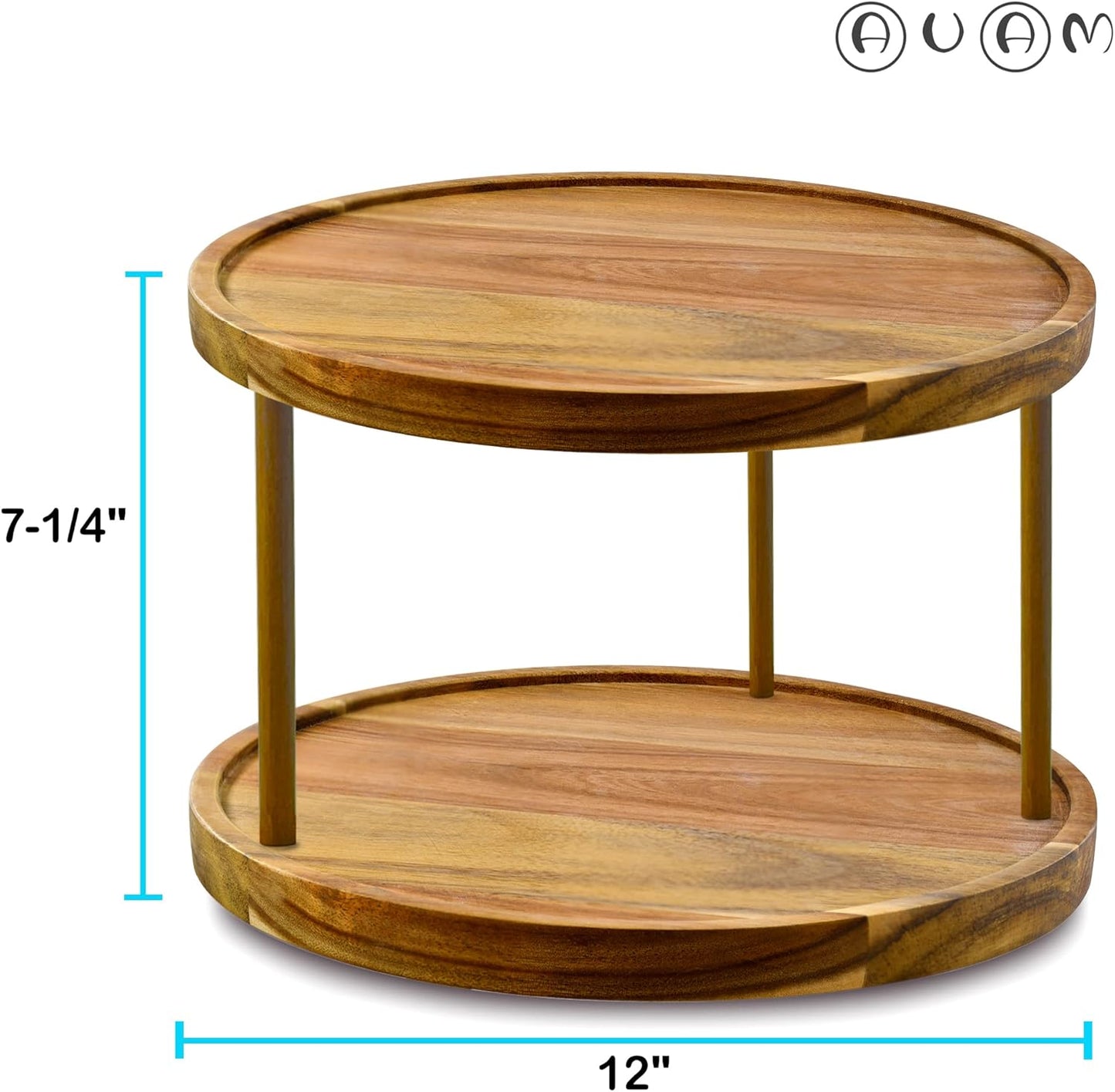 12" Two-Tier Acacia Wood Lazy Susan Organizer Kitchen Turntable for Cabinet Pantry Table Organization