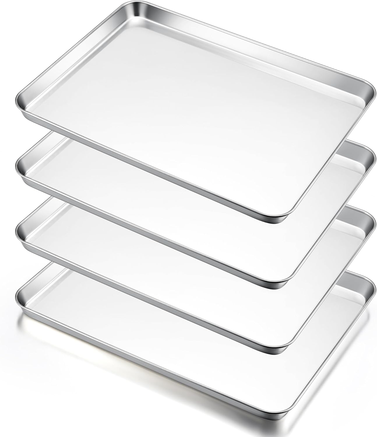E-far Large Baking Sheets Set of 4, 20”x14” Stainless Steel Cookie Sheet Pans for Oven, Non Toxic Big Metal Baking Tray for Cake Cookies, Healthy & Rust Free, Mirror Finish & Dishwasher Safe