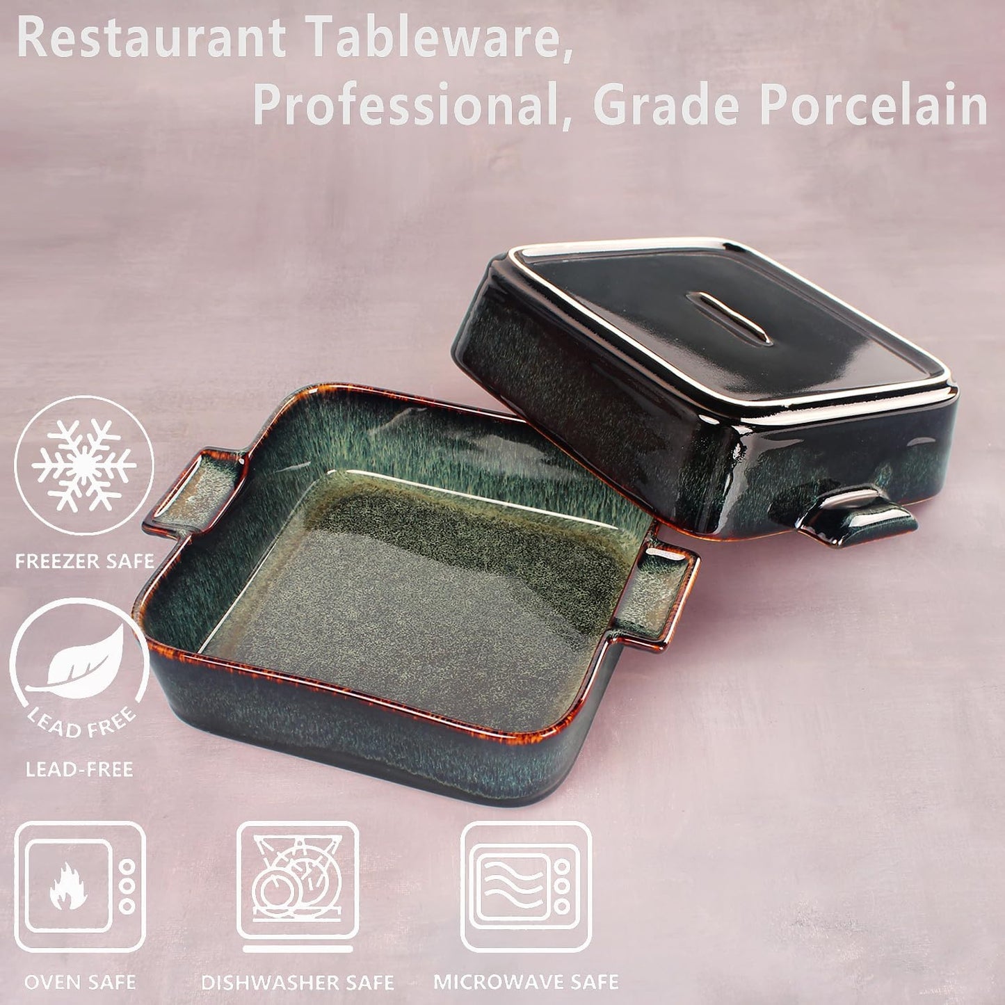 Ceramic Casserole Baking Dish - 1 Quarts Baking Dish for Oven, Lasagna Pans, Oven Safe Durable Bakeware for Kitchen Home Decor, Banquet and Dinner, Square 2 pieces 7.5 x 7.5 Inch