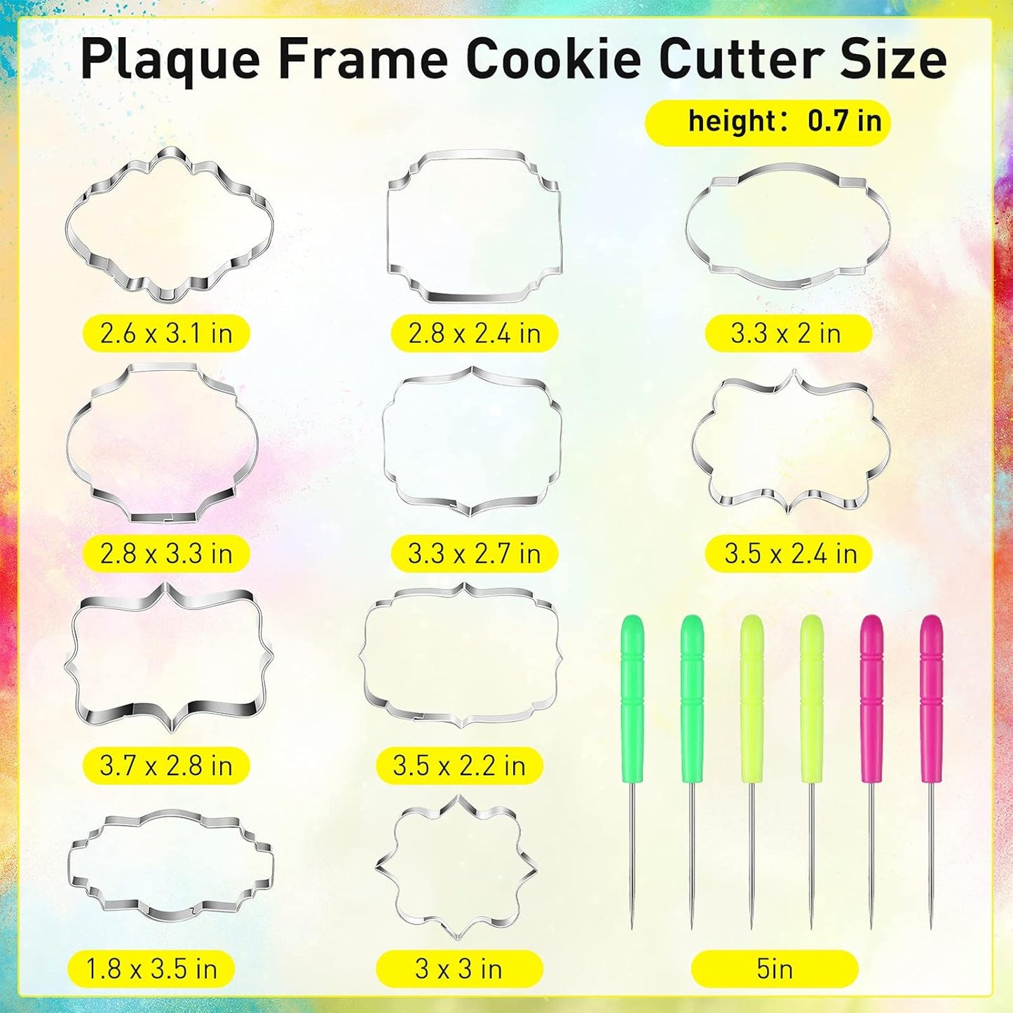 10 Pieces Plaque Frame Cookie Cutter Stainless Steel Biscuit Cutter Fondant Cake Decorating Tools and 6 Pieces Sugar Stirring Pins for Kitchen Baking