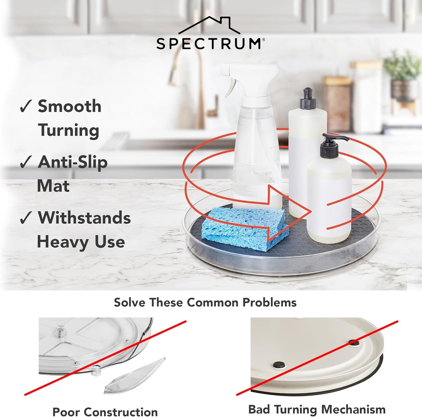 Spectrum Medium Lazy Susan Organizers 9.5 in Pack of 2 for Cabinet Pantry Table Rotating Kitchen Storage Spice Rack Fridge Organization, Charcoal Gray Spinning Turntable for Sauces Jams Condiments