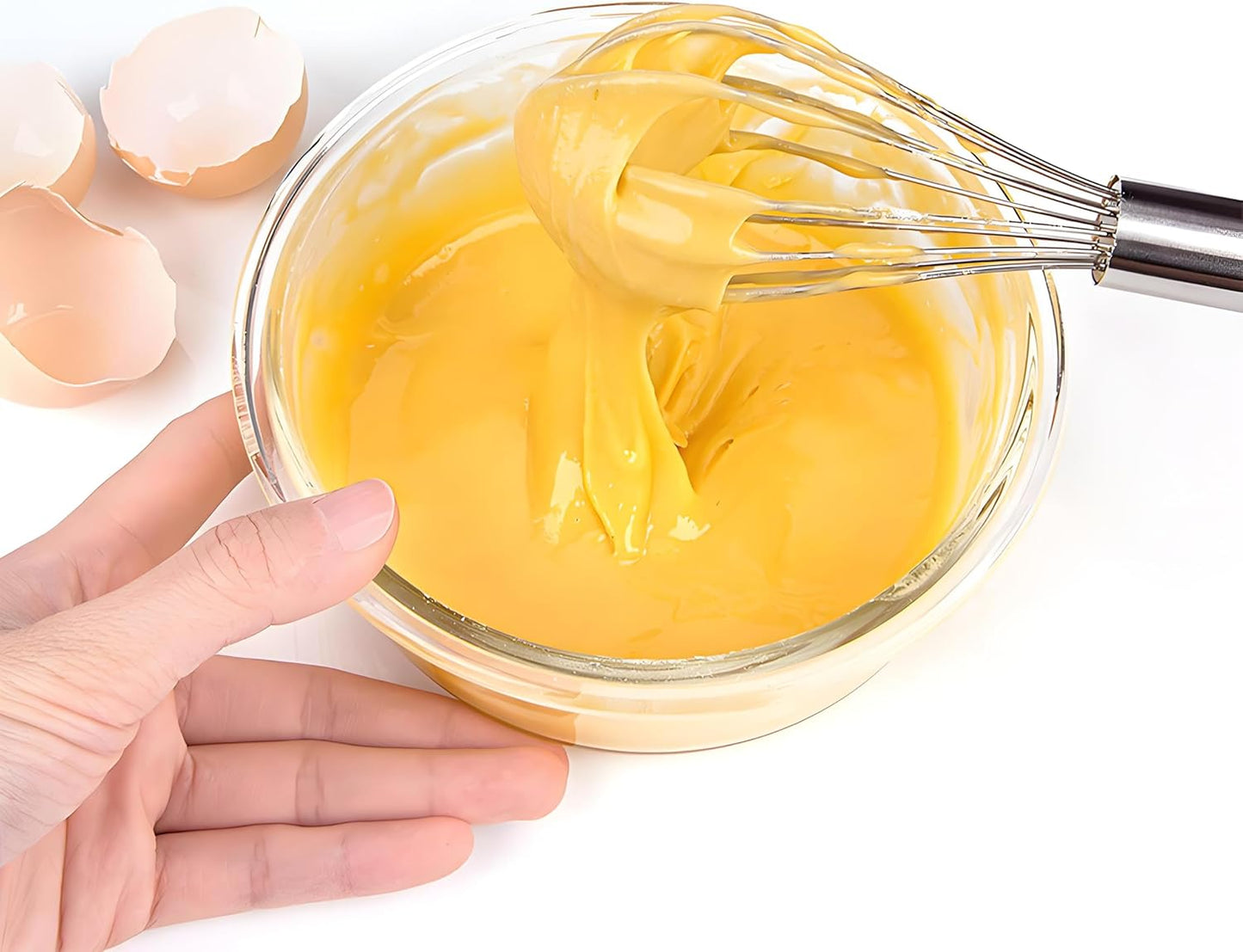 8-Inch Stainless Steel Whisk, Handheld Egg Beater for Mixing Batter, Whipping Cream