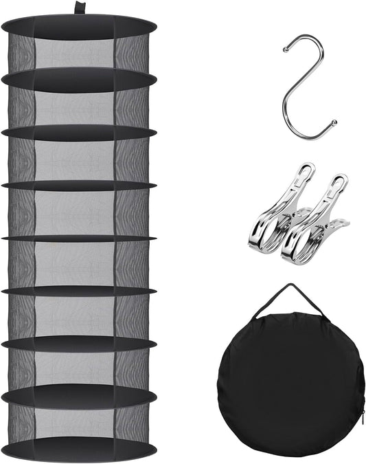 Herb Drying Rack Hanging Collapsible Drying Net for Garden Hydroponic Plant, Flowers, Herbs,Dry Mesh Folding Dryer (8 Layer)
