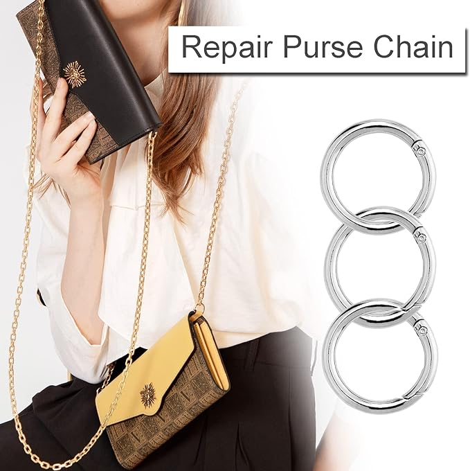 10Pack 1 Inch Metal Spring O Rings Clip Keychain, Round Carabiner Clips Keyrings Snap Hook Buckle, Purse Shoulder Bag Chain Rings Clip Replacement Paracord Keychain Lanyard Leather DIY Crafts (Silver)