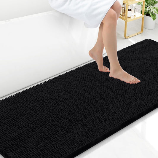 Arotive Bathroom Rugs 70x24, Extra Soft Absorbent Shaggy Chenille Bath Rugs, Machine Washable Rubber Backing Non-Slip Bath Mats for Bathroom Floor Tub and Shower, Home Decor Accessories, Black