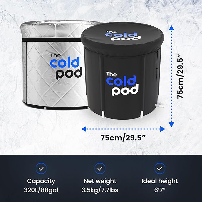 The Cold Pod Insulated Cold Plunge Tub Bundle - 85Gal Ice Bath Round Tubs with Energy Saving Multi-Layer Cover - Chiller Compatible&Silver Reflective