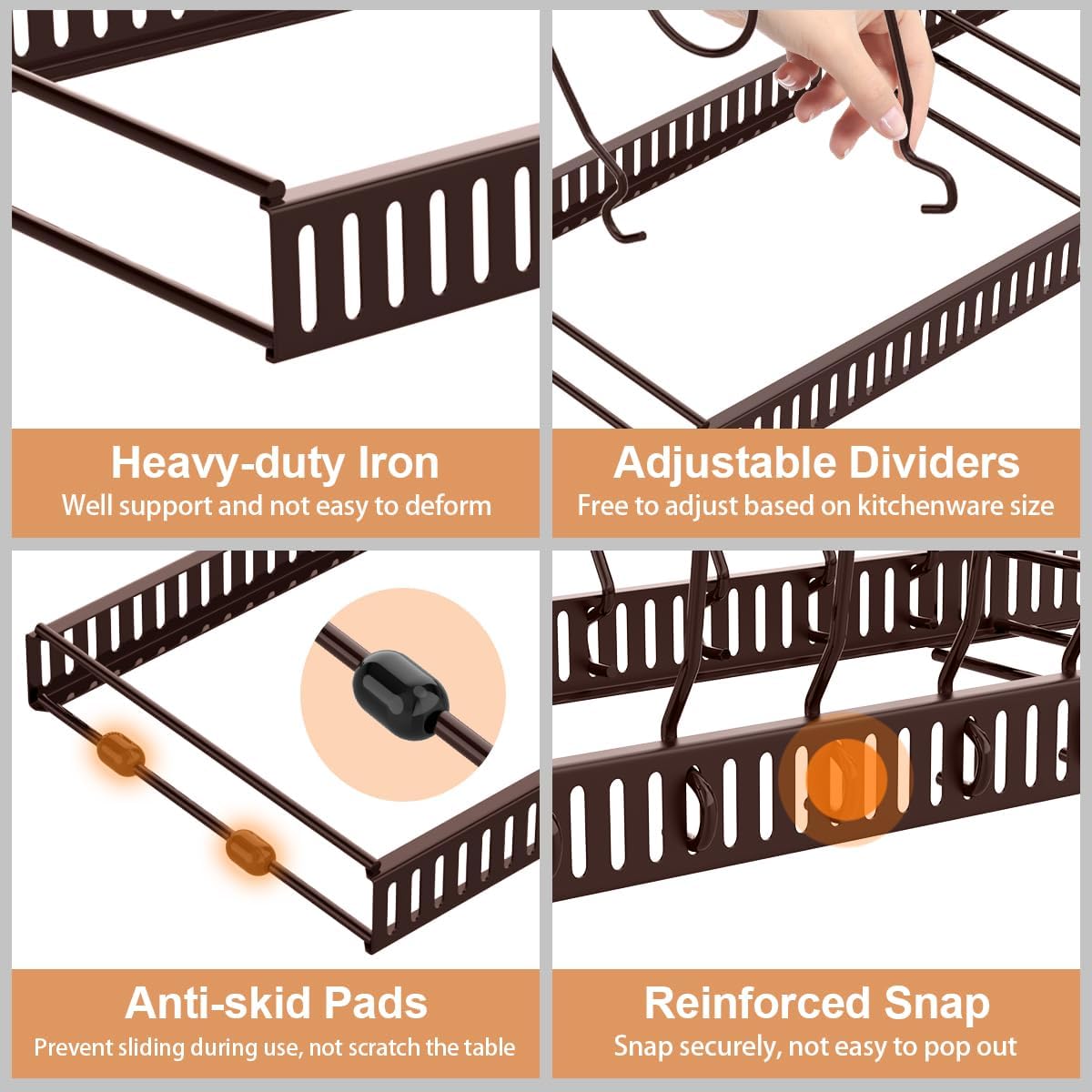 Housolution Pot and Pan Organizer Rack for Cabinet, Expandable Pot Lid Organizer with 14 Adjustable Dividers, Pan Holder Storage Rack for Kitchen Cabinet, Bronze