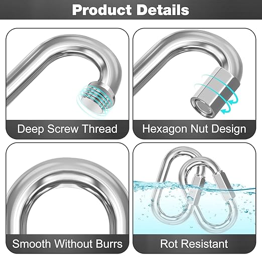 M12-12 Pack 4.17“ Quick Links Chain Connectors, 1/2" Galvanized Chain Locking Carabiners Hooks, 2500LBS Heavy Duty Thread Quick Link Clips, Twist Oval Keychain D Shape for Swing, Camping