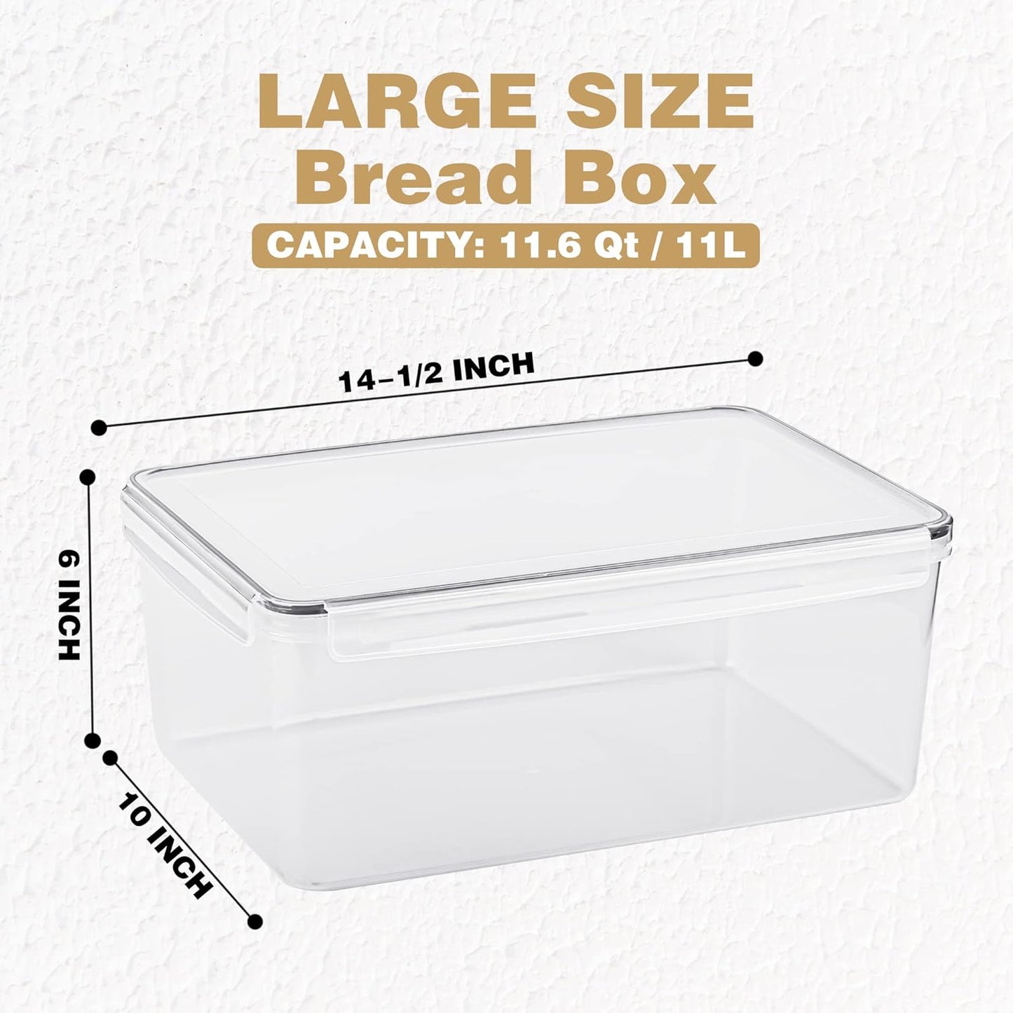 Tiawudi 2 Pack Large Bread Box for Kitchen Countertop, Airtight Bread Storage Container for Homemade Bread and Bakery Loaf, Plastic Bread Keeper, 11.6 Qt / 11L Each