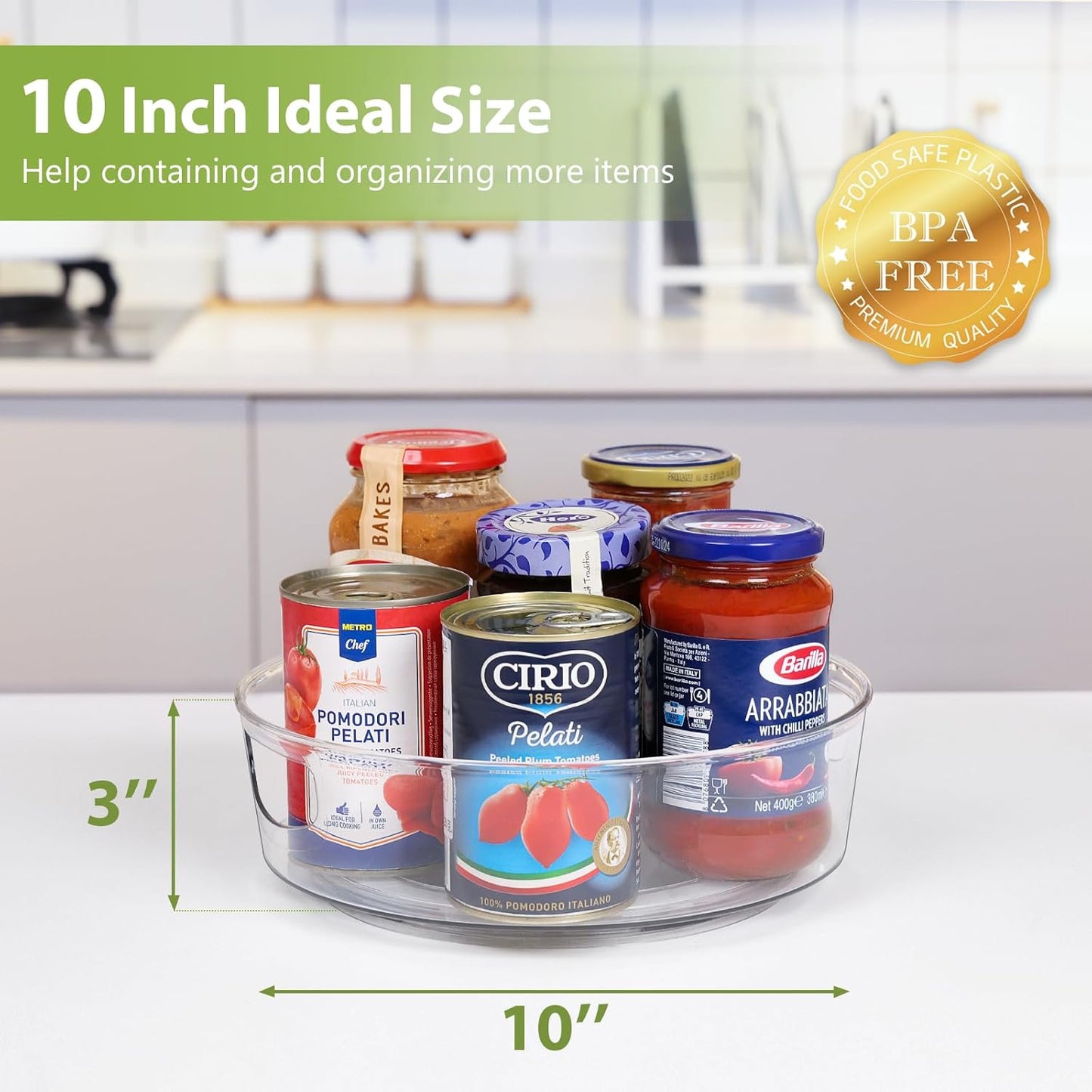 GUZON 4 Pack Lazy Susan Turntable for Cabinet, 10 Inch Lazy Susan Organizer with Handles and High Sides, Clear Rotating Organizer for Kitchen, Pantry, Dresser, Refrigerator, Bathroom, Table, Fridge