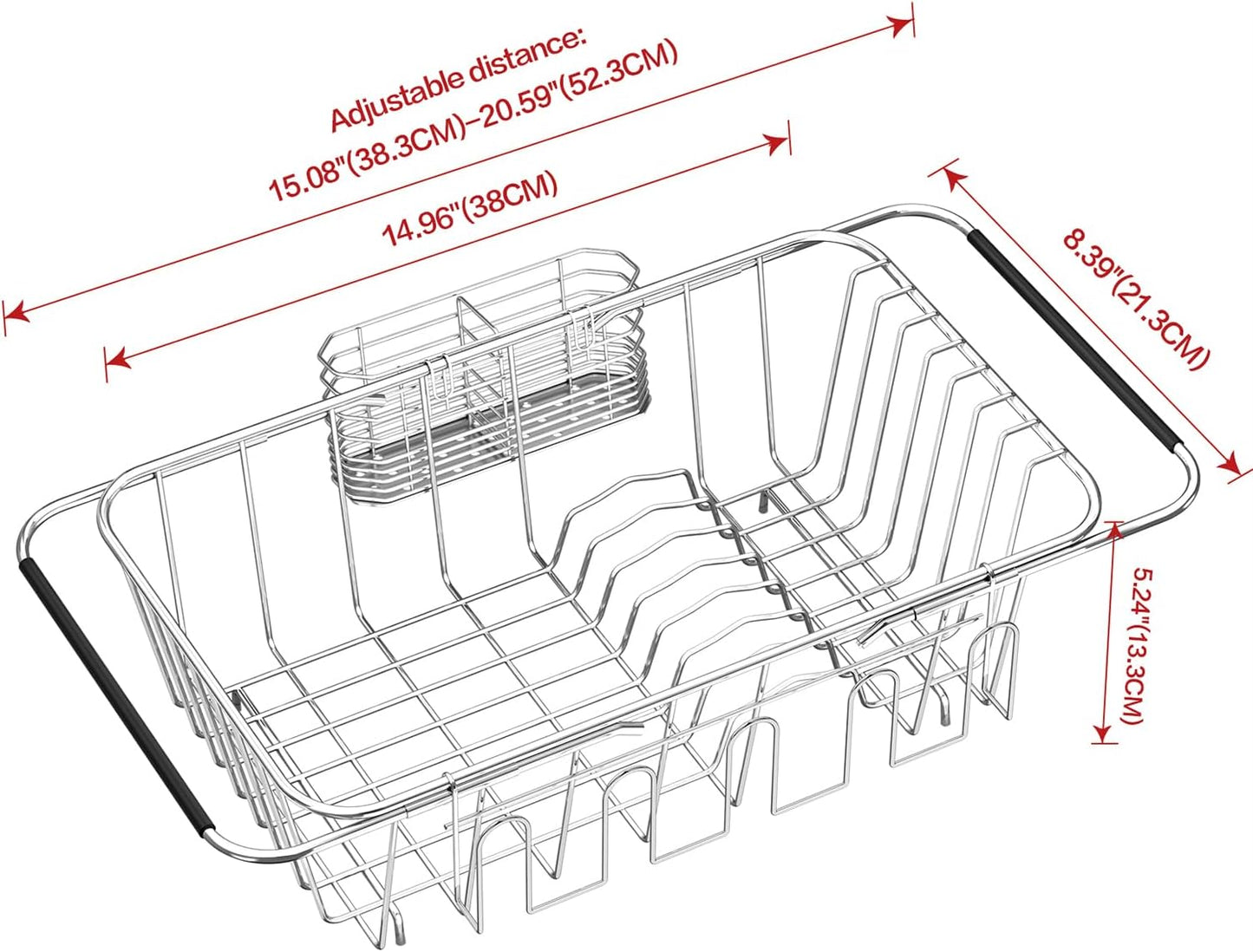 Small Dish Drying Rack in Sink, Extendable Stainless Steel Dish Drainers for Kitchen Counter, Anti-Rust Dish Dryer Rack with Utensil & Cup Holders, for Inside Sink, Over The Sink(for 1-2 People)