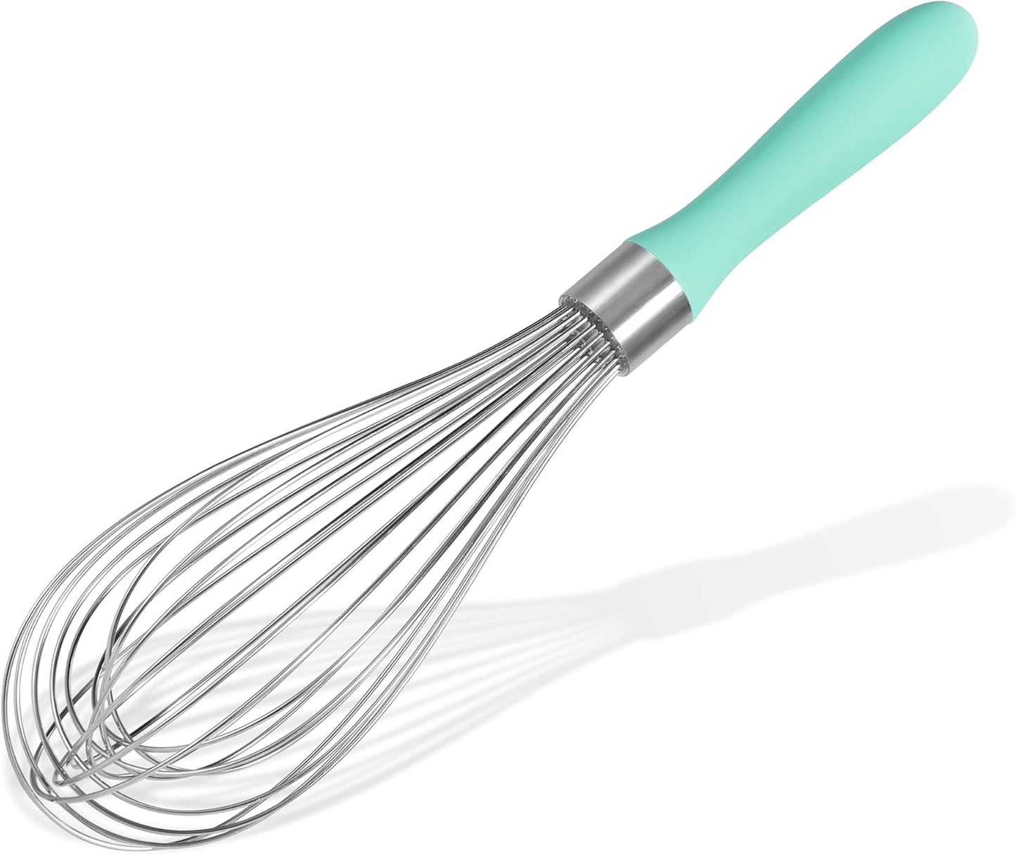 18/8 Stainless Steel Balloon Whisk, Doosu Kitchen Whisk for Cooking Handheld Egg Beater with Rust-Proof Sturdy Wires & Non-Slip Silicone Handle for Beating, Stirring, Blending (12 Wires, Aqua Sky)