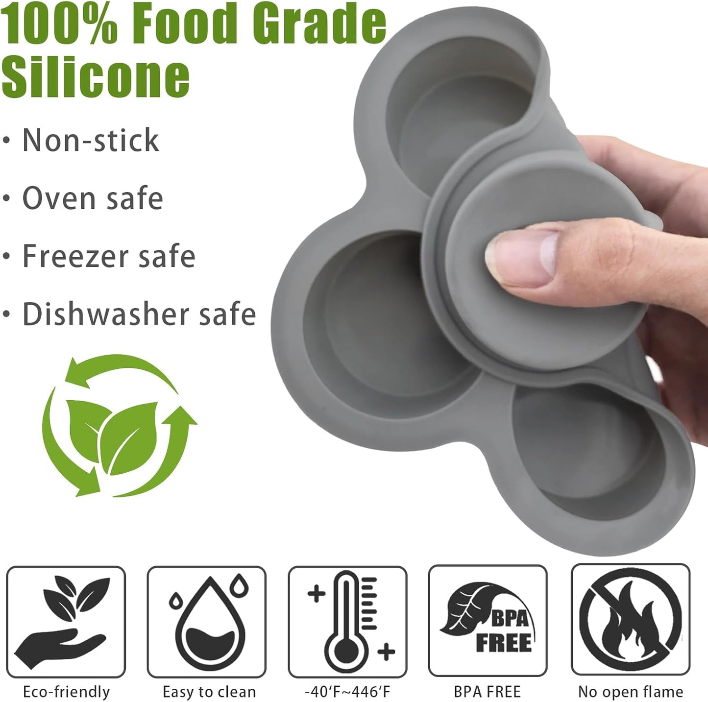 Silicone Egg Bite Molds- 4 Cups Air Fryer Egg Mold, Silicone Egg Molds Ideal For Muffins, Cakes, Pies, Breads (2 Pcs Red + Gray)