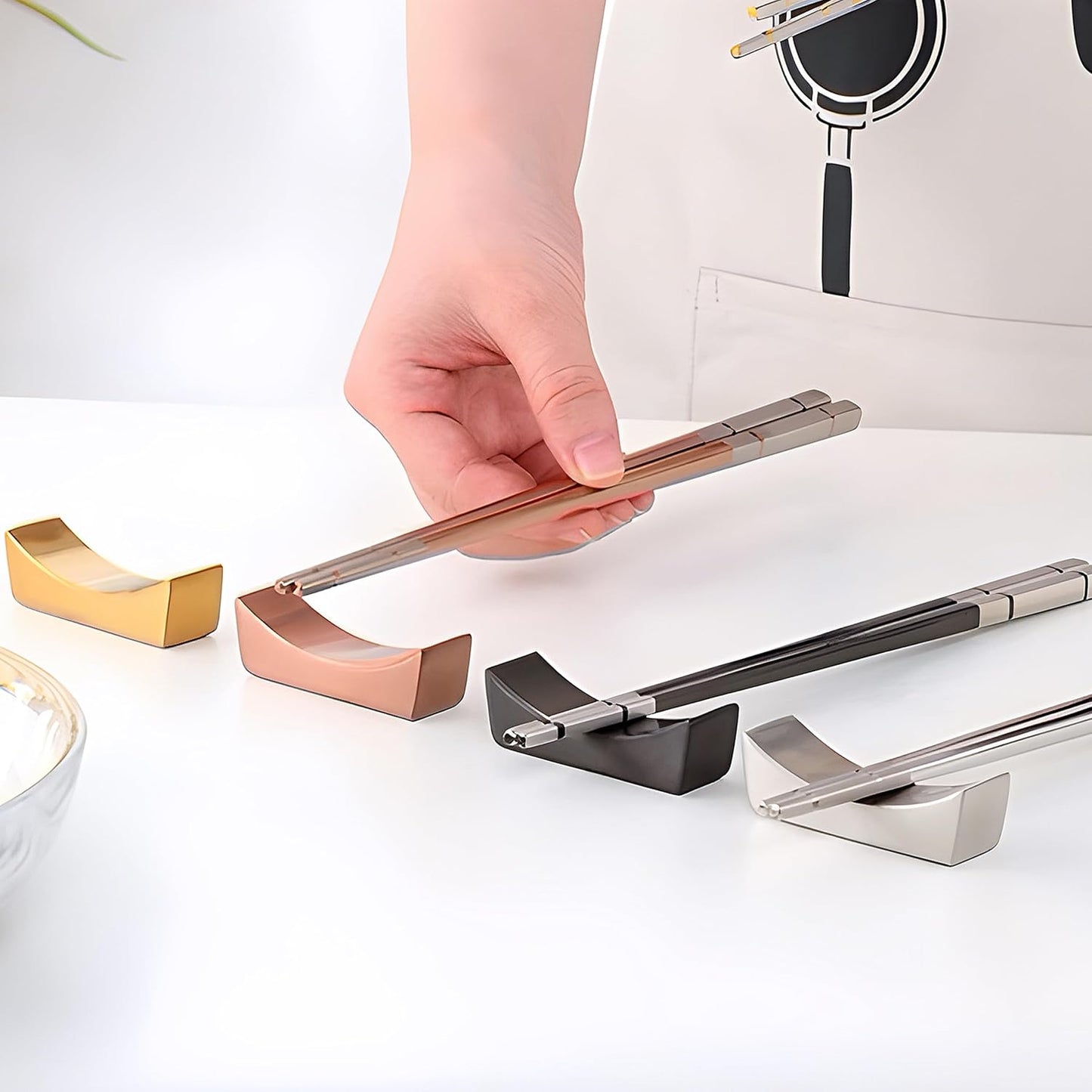 MyLifeUNIT Stainless Steel Chopsticks Rest, Knife Rest and Chopsticks Holder, Set of 4 (Black)