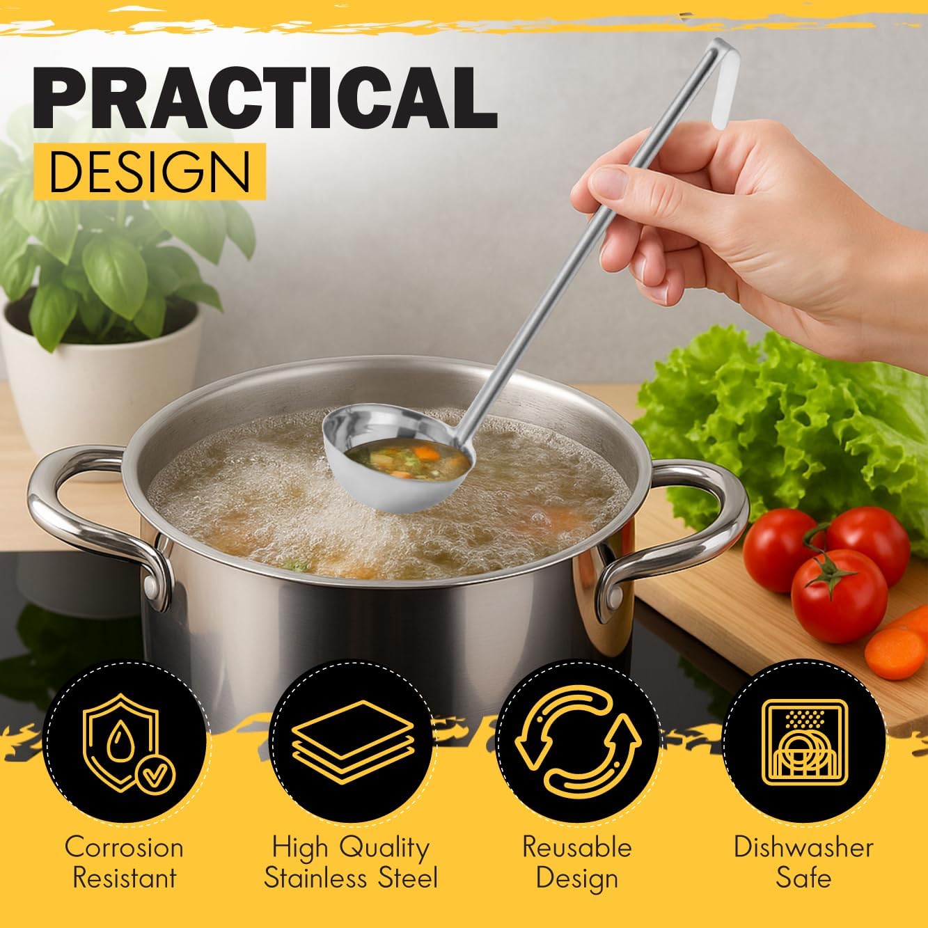 Ladle - Durable Stainless Steel Ladle Serving Measuring Soup Dressing Sauce Gravy Sturdy Dependable Long Handle for Kitchen - 12 Oz.