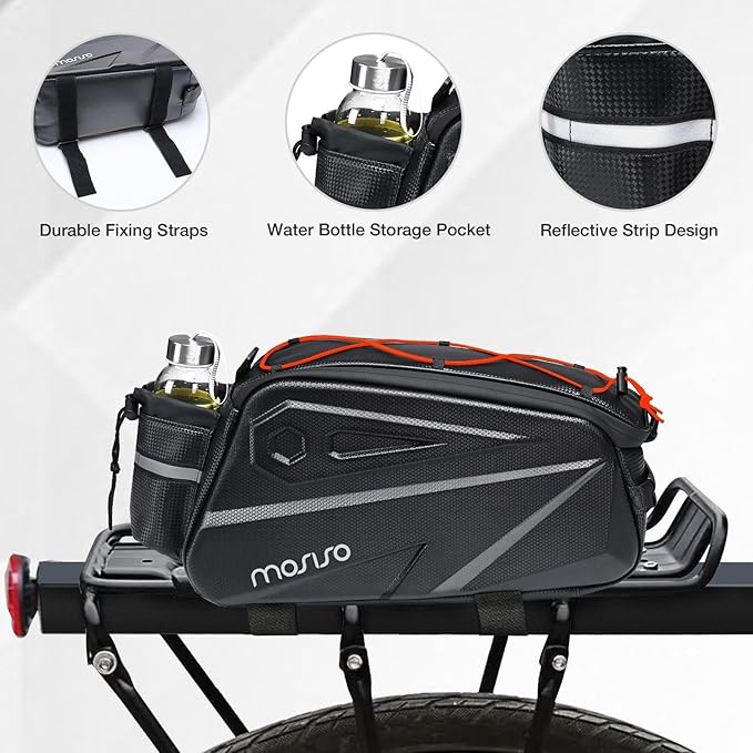 MOSISO Bike Rack Bag, Waterproof Bike Rear Rack Handbag Bicycle Trunk Bag, 14L EVA Mountain Bicycle Rear Seat Storage Saddle Pouch Cycling Luggage Pouch with Shoulder Strap, Red