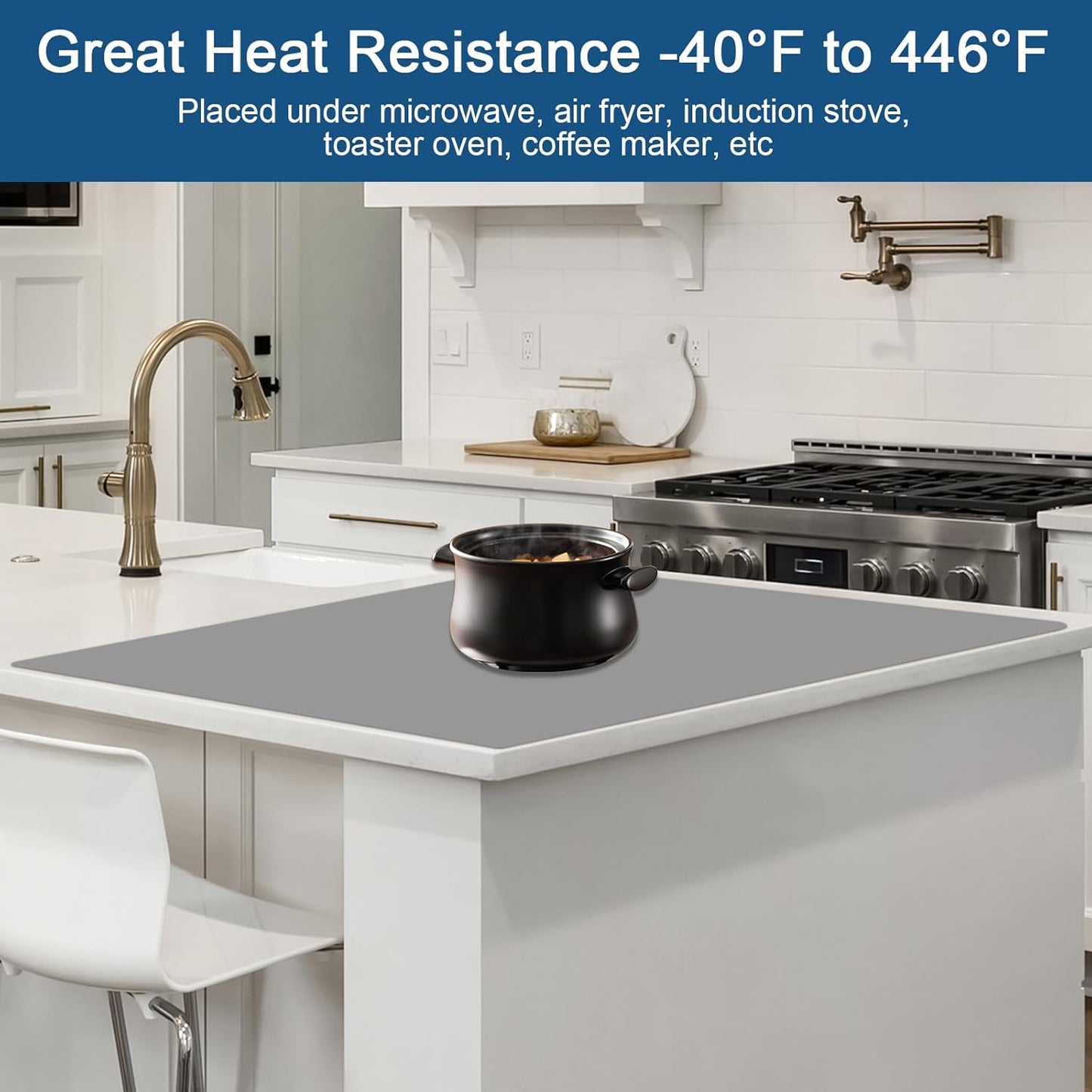 Large Silicone Mat, 48"x32"(120cmx80cm) Silicone Mats for Kitchen Counter, Non-Slip Heat Resistant Mat, Kitchen Counter Mat, Waterproof Countertop Protector for Craft, Semitransparent