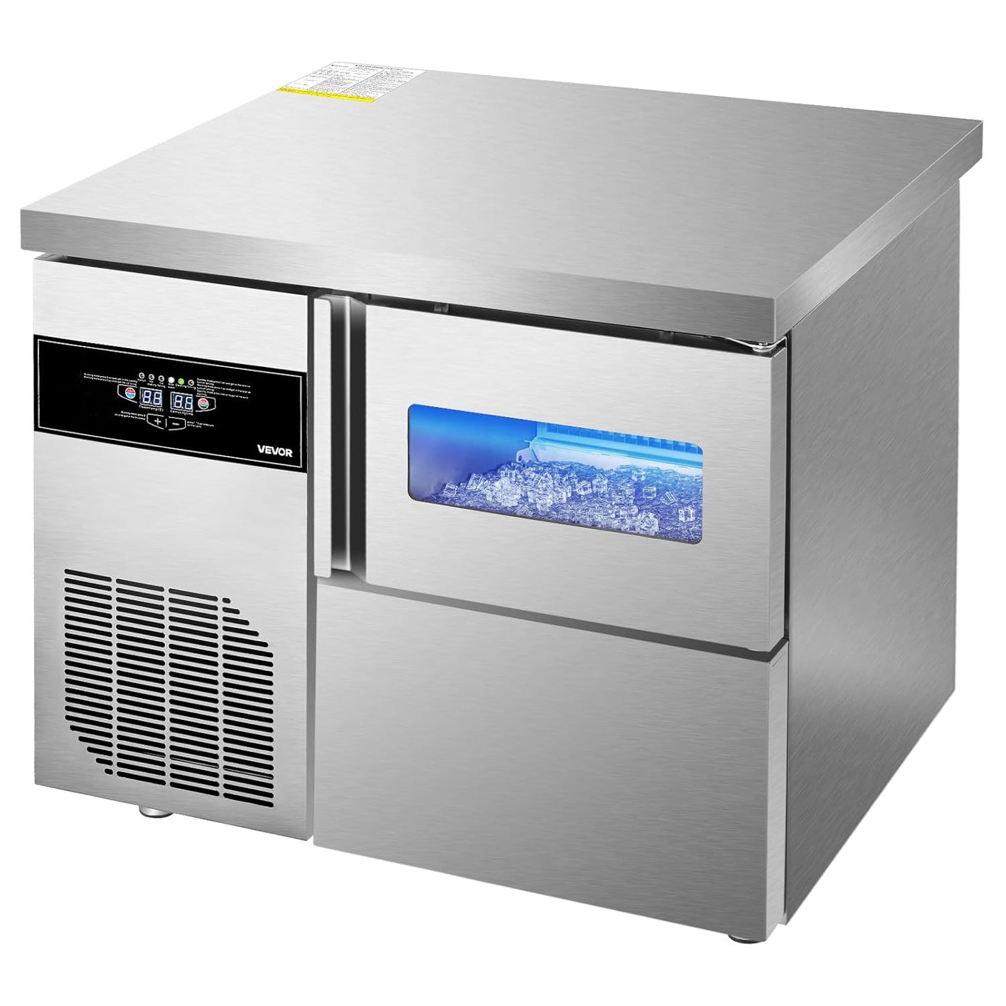 VEVOR Commercial Ice Maker Machine, 132 lbs/24H Stainless Steel Ice Machine with Worktop, 30 lbs Ice Storage Bin & Touch Screen, Self-Cleaning Freestanding Ice Making for Home Bar Restaurant Kitchen