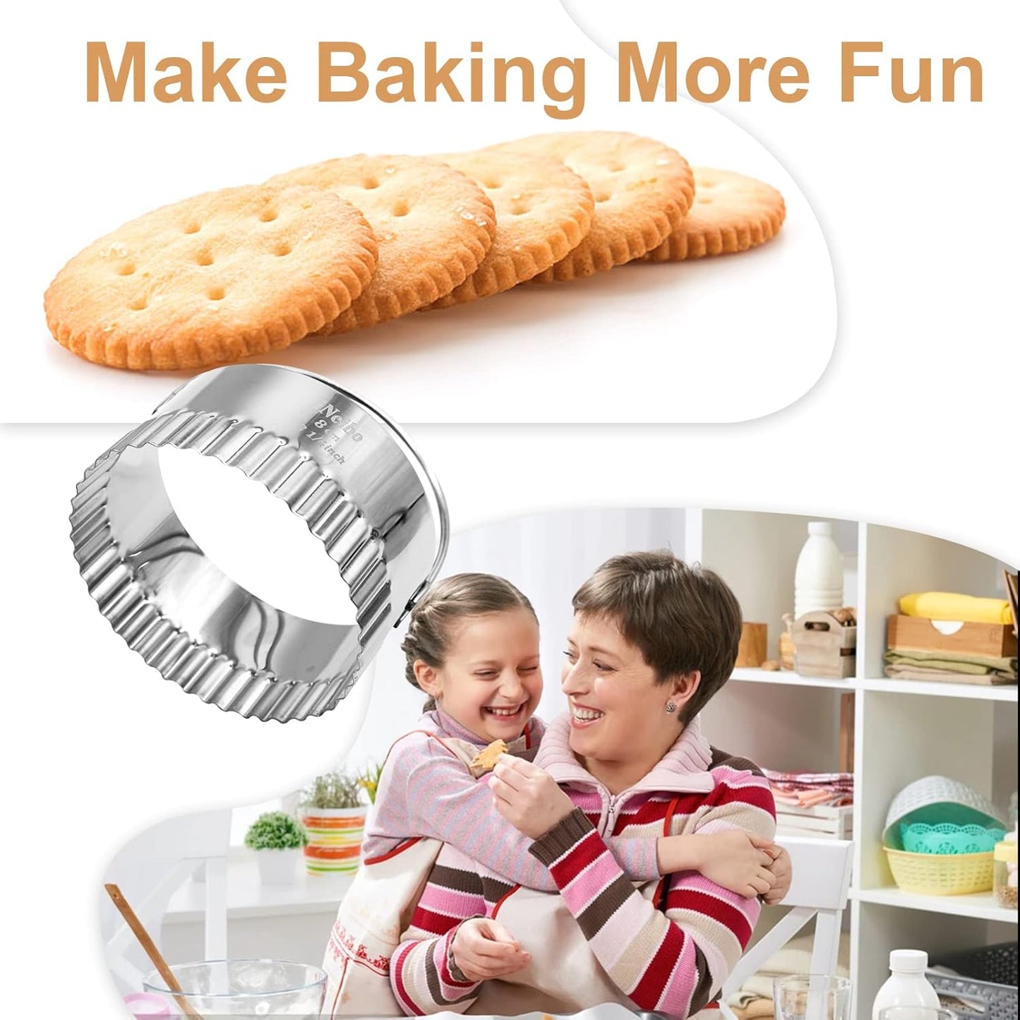 iNeibo Fluted Edge Biscuit Cutter Set - Round Circle Scone, Pastry, and Dough Cutters for Baking, Dumpling Skin, and Fondant