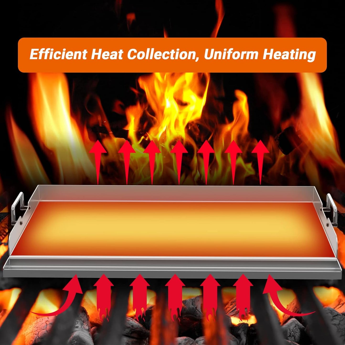 Skyflame Universal Stainless Steel Griddle Plate with Even Heating Bracing for BBQ Charcoal/Gas Grills, 23" x 16" Rectangular Hibachi Flat Top Griddle for Indoor/Outdoor Cooking