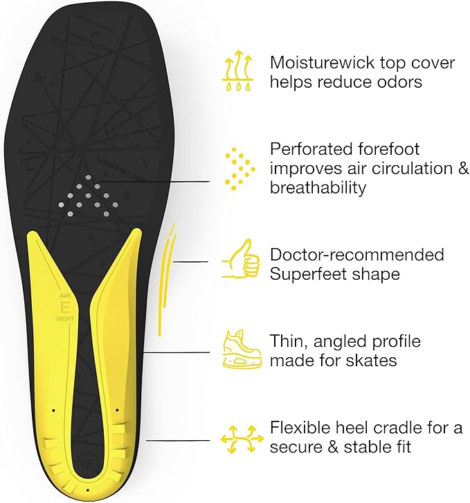 Superfeet Hockey Cushion Insoles - Foam Shoe Inserts for Skates - Professional Grade - Junior Skate Size 1-2
