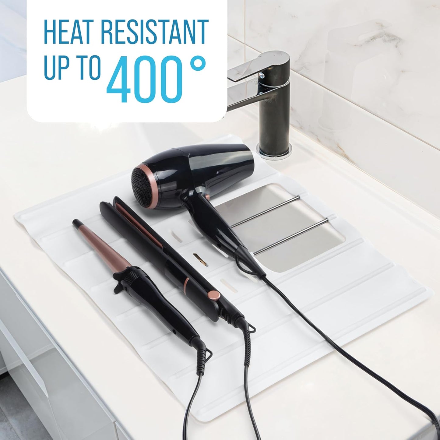 Maplefield Travel Size Bathroom Sink Cover for Counter Space - Foldable Silicone Sink Mat for Beauty Routine, Ideal for Small Bathroom, RVs, Camper Vans (White Small, 19.5 x 15.5 x 1.6 Inches)