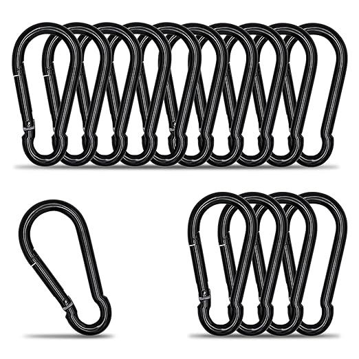 KINLINK 15 Pack Black Carabiner Clip, 1.97 inch Heavy Duty Spring Snap Hook, Small Caribeener Clips for Outdoor Camping, Swing Set, Hammock, Hiking Travel, Fishing, Quick Link Keychain