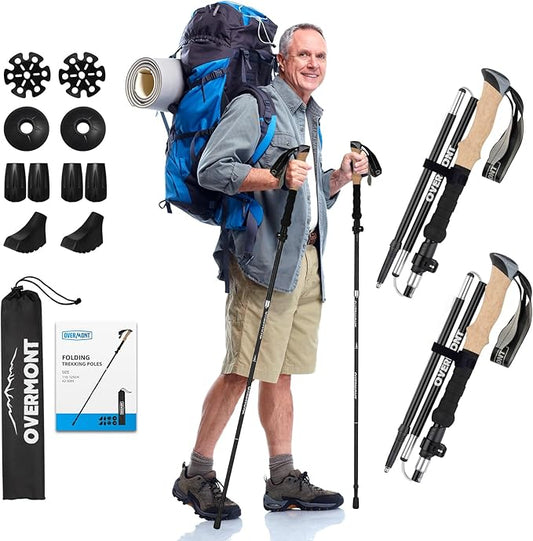 Overmont 7075 Aluminum Trekking Poles - Lightweight Collapsible Hiking Poles Adjustable Walking Sticks with EVA Handle All Terrain Accessories Carry Bag - Set of 2