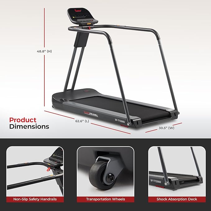 Sunny Health & Fitness Endurance Cardio Running Walking Treadmill with Extended Safety Handrails, Wide Deck, Shock Absorption, Digital Monitor, Optional Free SunnyFit® App Bluetooth Connection