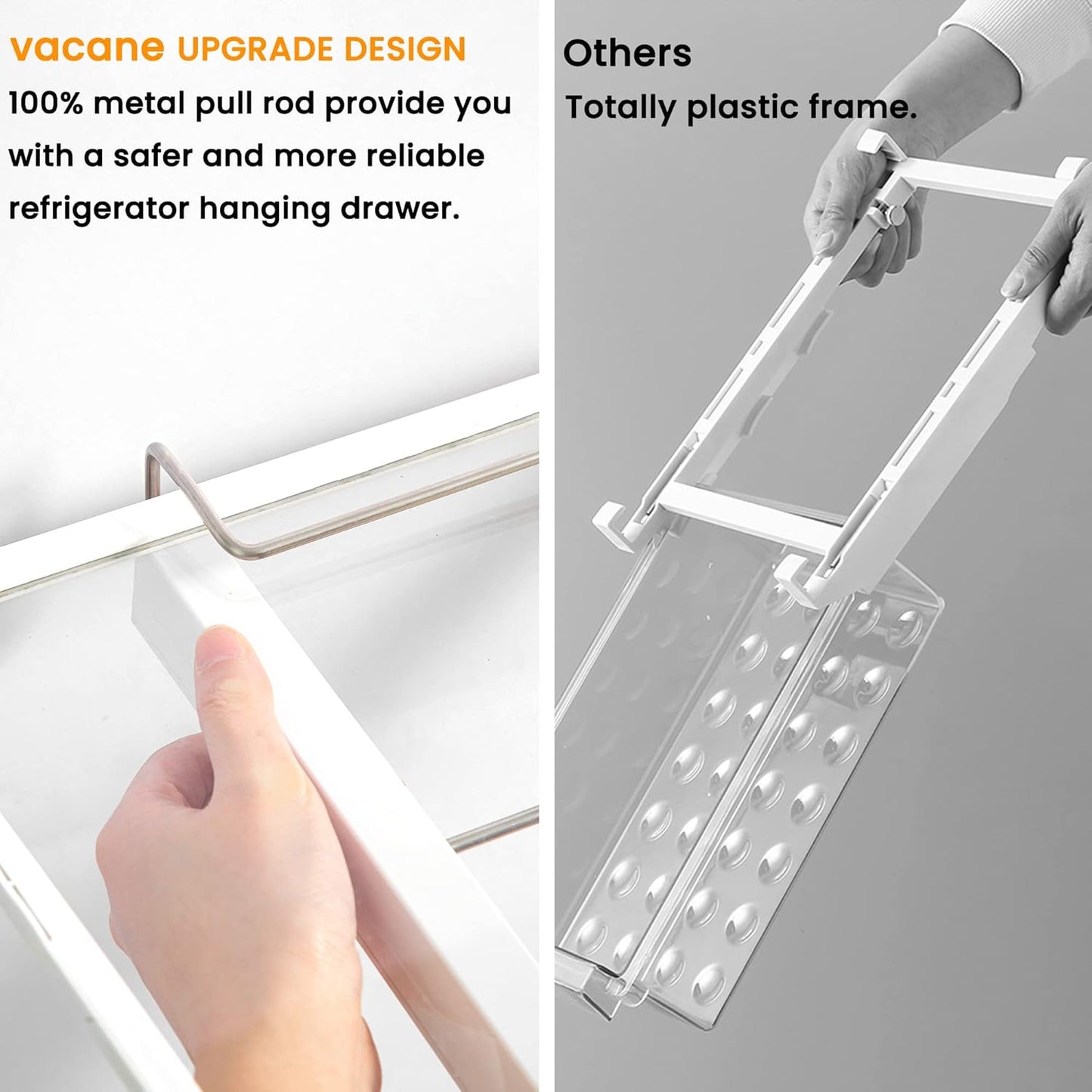 vacane Large Refrigerator Drawer with Removable 28 Grid Egg Tray, Clear Egg Drawer for Fridge Organizer Bins, Fridge Storage Container Under Shelf Holder for Fruit,Vegetable,Meat,Cheese