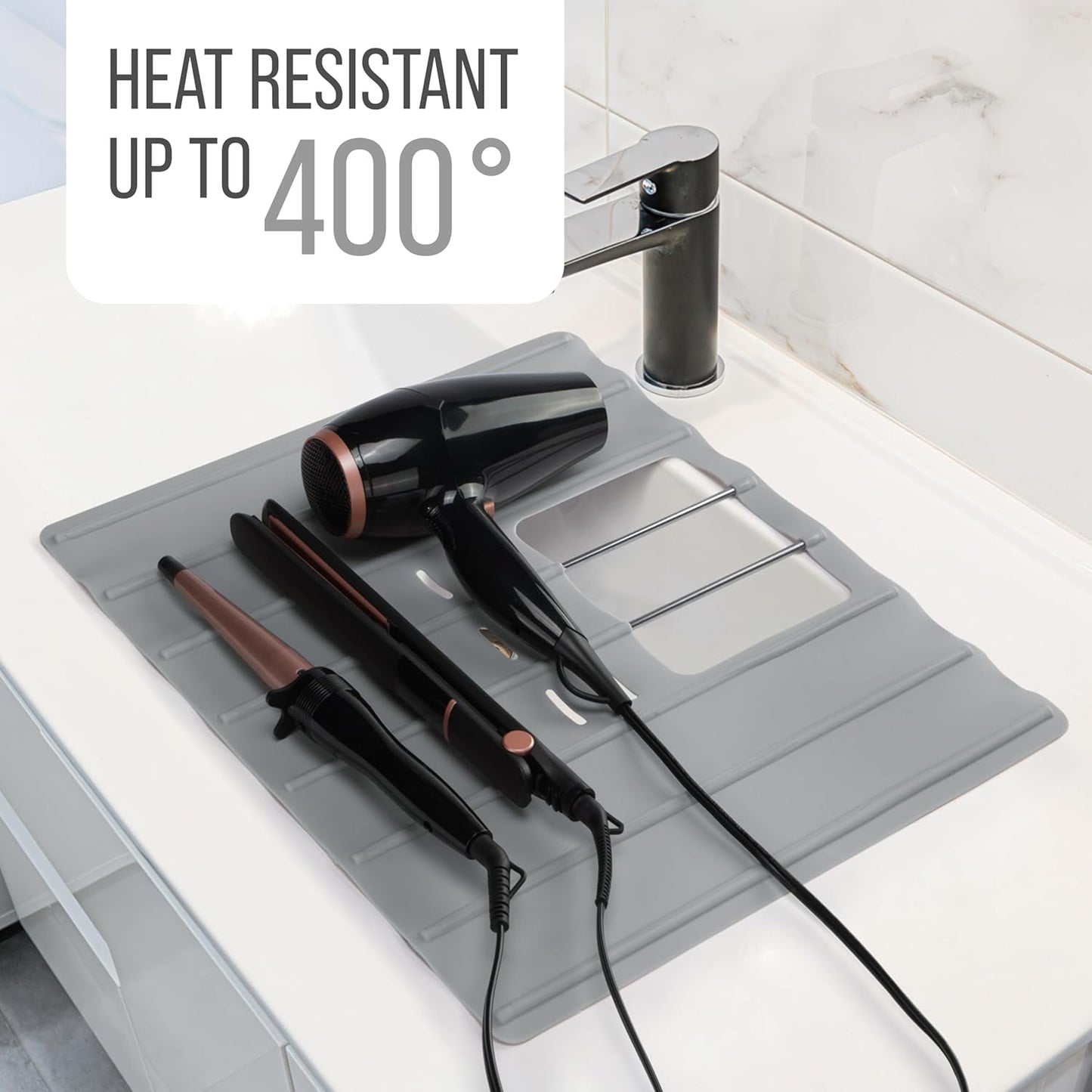 Maplefield Travel Size Bathroom Sink Cover for Counter Space - Foldable Silicone Sink Mat for Beauty Routine, Ideal for Small Bathroom, RVs, Camper Vans (Gray Small, 19.5 x 15.5 x 1.6 Inches)