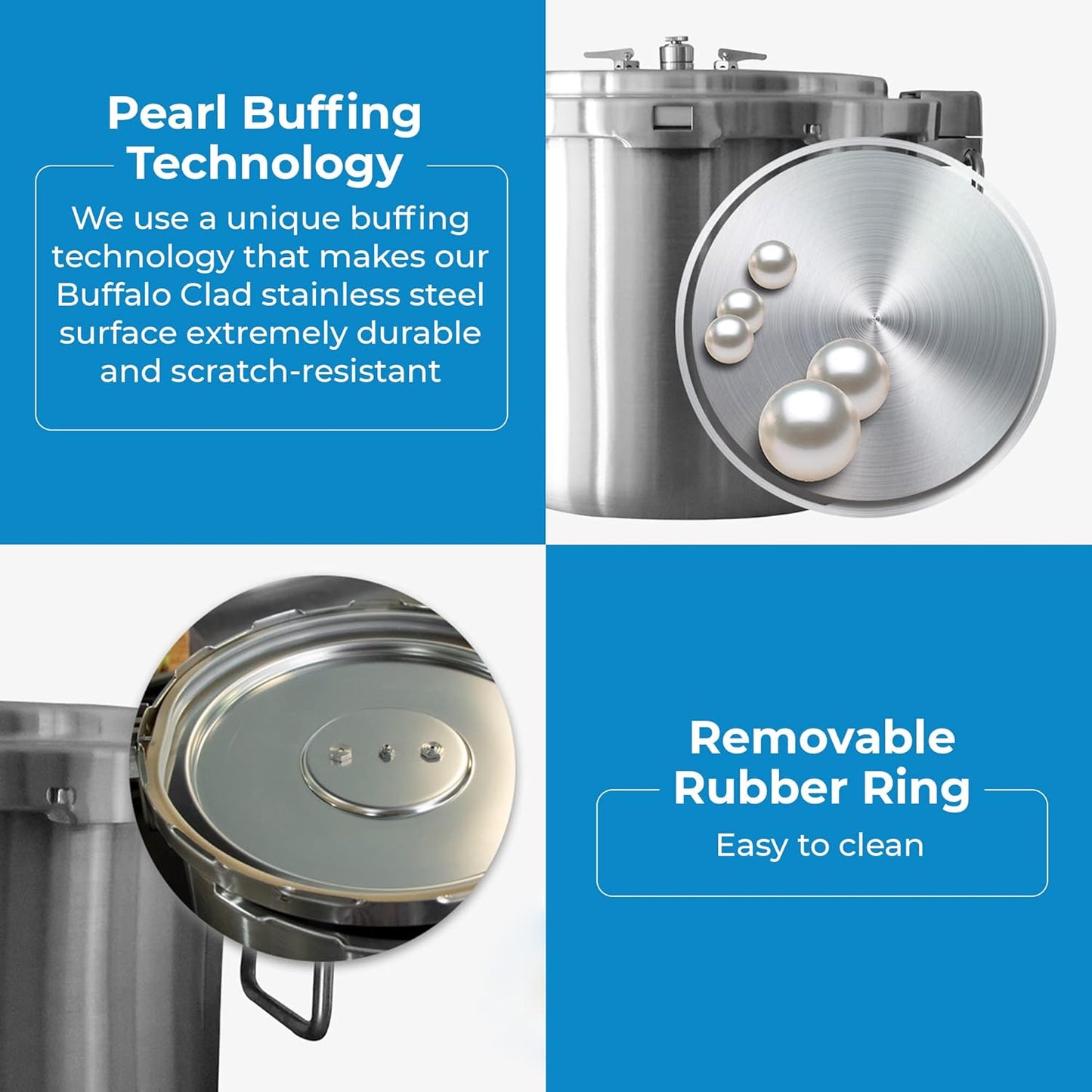 Buffalo 37 Quart Stainless Steel Pressure Cooker Extra Large Canning Pot with Rack and Lid for Commercial Use - Easy to Clean Stove Top Pressure Canner, Can Cooker - Safety Goods Certificate QCP435