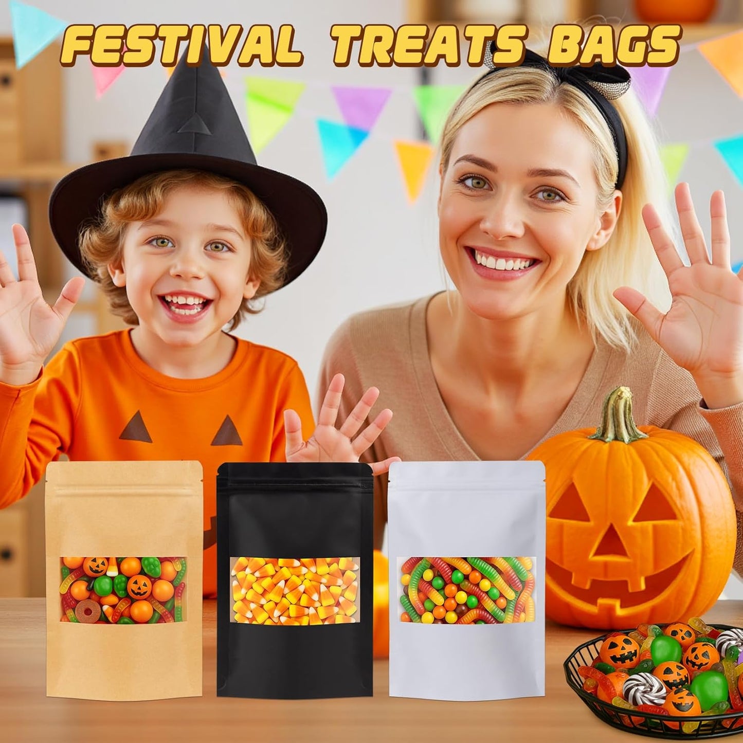 50 Pack Smell Proof Bag, Stand Up Zip Lock Bags, Cookie Bags with Seal, Resealable Pouches, Packing Bags for Cheese, Herbs, Coffee, Spice, Nuts, Soap, Bath Salts, Party Favors, Tea